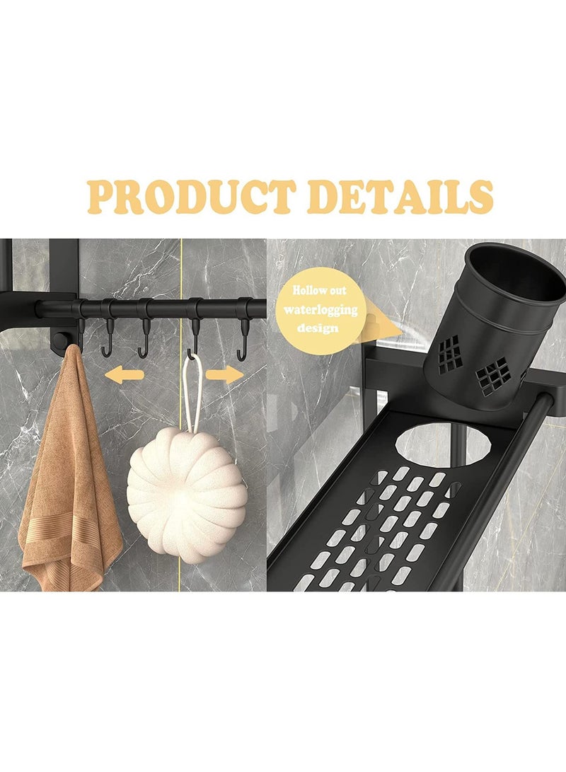 MIXDE Wall Mounted Bathroom Shelf with Towel Bars and Brush Holder - 3 Tier Shower Storage Rack and Cup Holder - Multi-Purpose Organizer for Bathroom and Kitchen (60CM) - Image 2