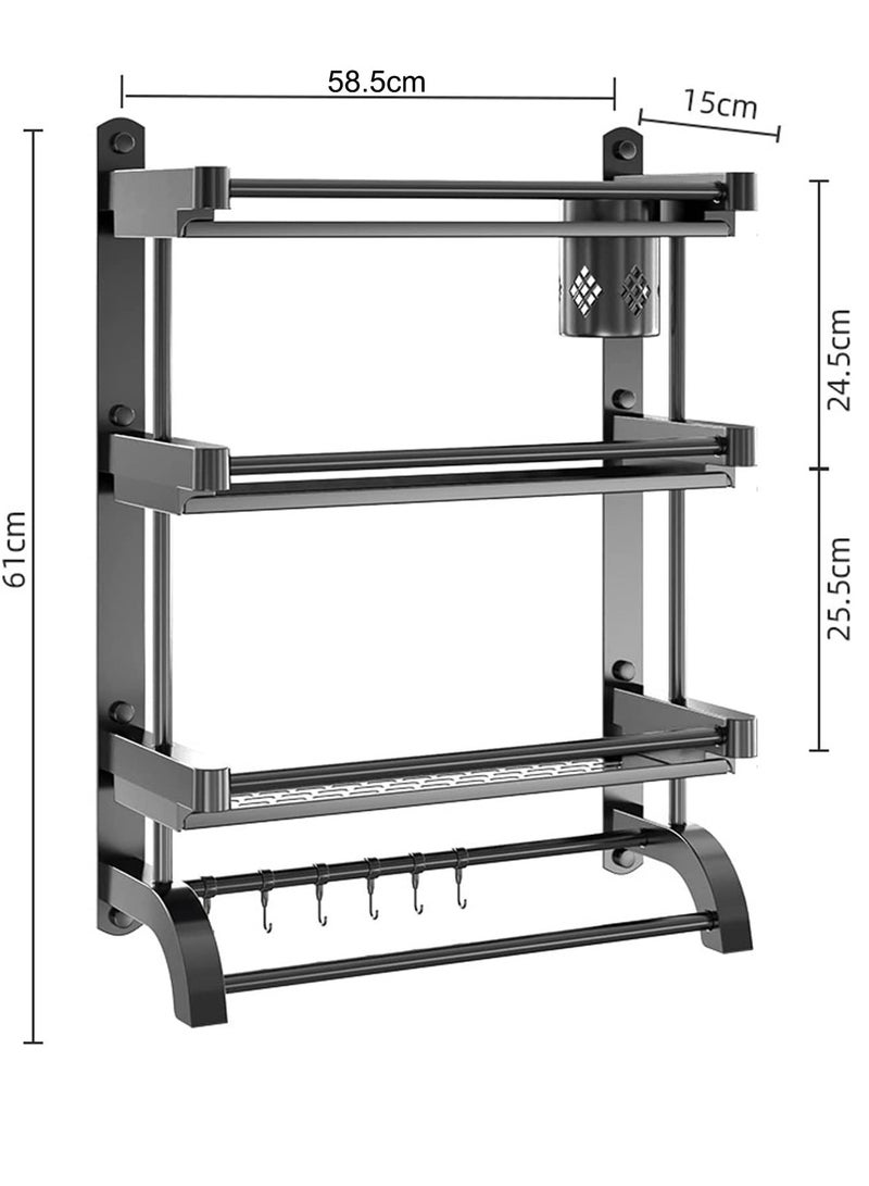 MIXDE Wall Mounted Bathroom Shelf with Towel Bars and Brush Holder - 3 Tier Shower Storage Rack and Cup Holder - Multi-Purpose Organizer for Bathroom and Kitchen (60CM) - Image 5