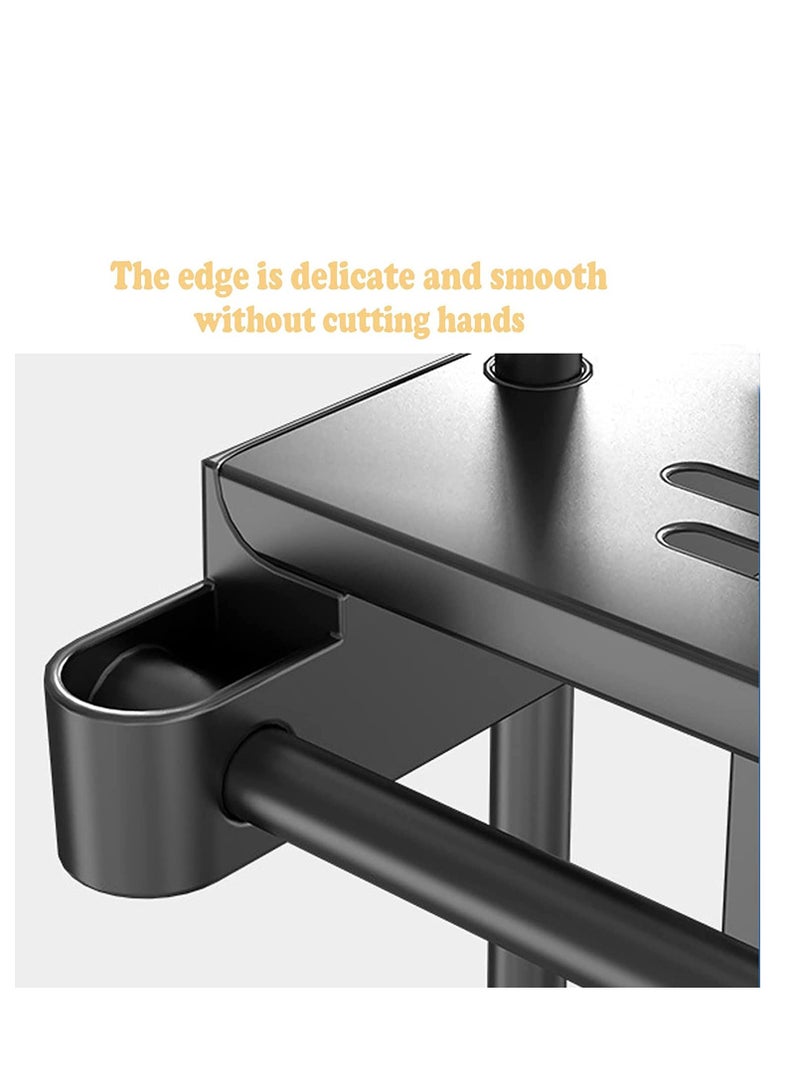 MIXDE Wall Mounted Bathroom Shelf with Towel Bars and Brush Holder - 3 Tier Shower Storage Rack and Cup Holder - Multi-Purpose Organizer for Bathroom and Kitchen (60CM) - Image 4