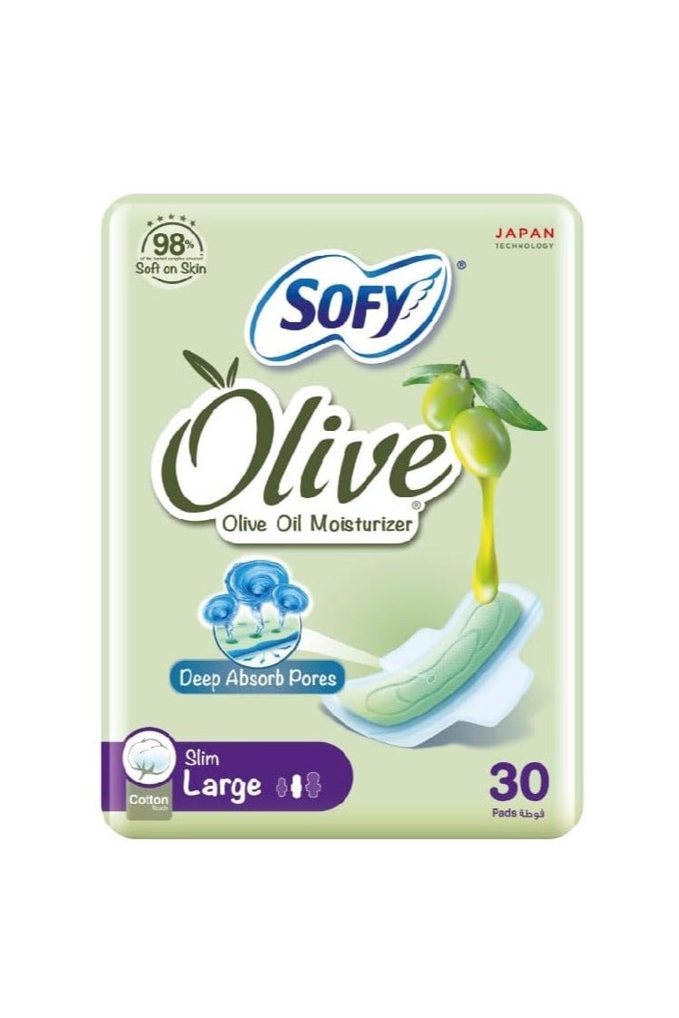 Sofy OFY Olive Sanitary Pads With Wings, Slim, Large 29 cm, Pack of 30 Pads - Image 1