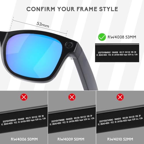 Betterun 5 Pairs Polarized Replacement Lens for Ray-Ban Meta Wayfarer RW4008 53mm Smart Sunglasses, Anti-Scratch and Impact Resistant - Image 2