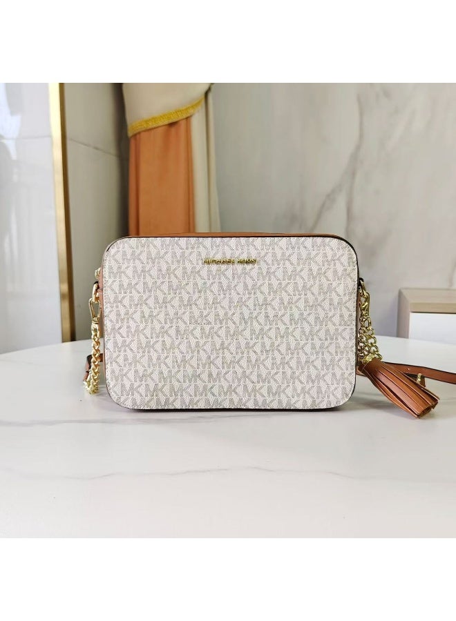 Michael Best-Selling Women's Bag: MICHAEL KORS MK Chain Strap Small Square Bag, Shoulder/Crossbody Fringe Camera Bag - Image 1