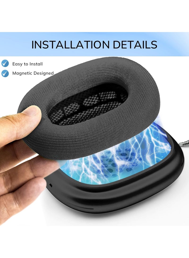 Ear Cushions Replacement for AirPods Max Headphone,Upgraded Mesh Earpads for AirPods Max with Silicone Layer,Magnet,Memory Foam and Noise Isolation,Black - Image 3