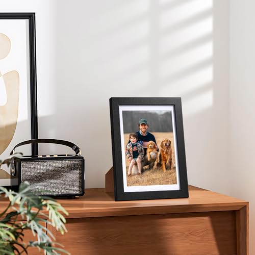 HappyHapi 4x6 Picture Frame Set of 5, Black Frames Display Photo 3.5x5 with Mat or 4x6 without, Gallery Wall Frame Set, Wall or Tabletop Display (Black) - Image 5