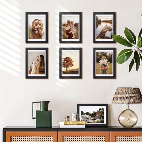 HappyHapi 4x6 Picture Frame Set of 5, Black Frames Display Photo 3.5x5 with Mat or 4x6 without, Gallery Wall Frame Set, Wall or Tabletop Display (Black) - Image 3