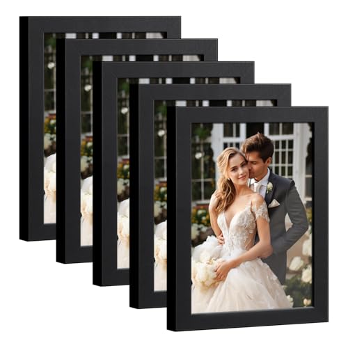 HappyHapi 4x6 Picture Frame Set of 5, Black Frames Display Photo 3.5x5 with Mat or 4x6 without, Gallery Wall Frame Set, Wall or Tabletop Display (Black) - Image 1