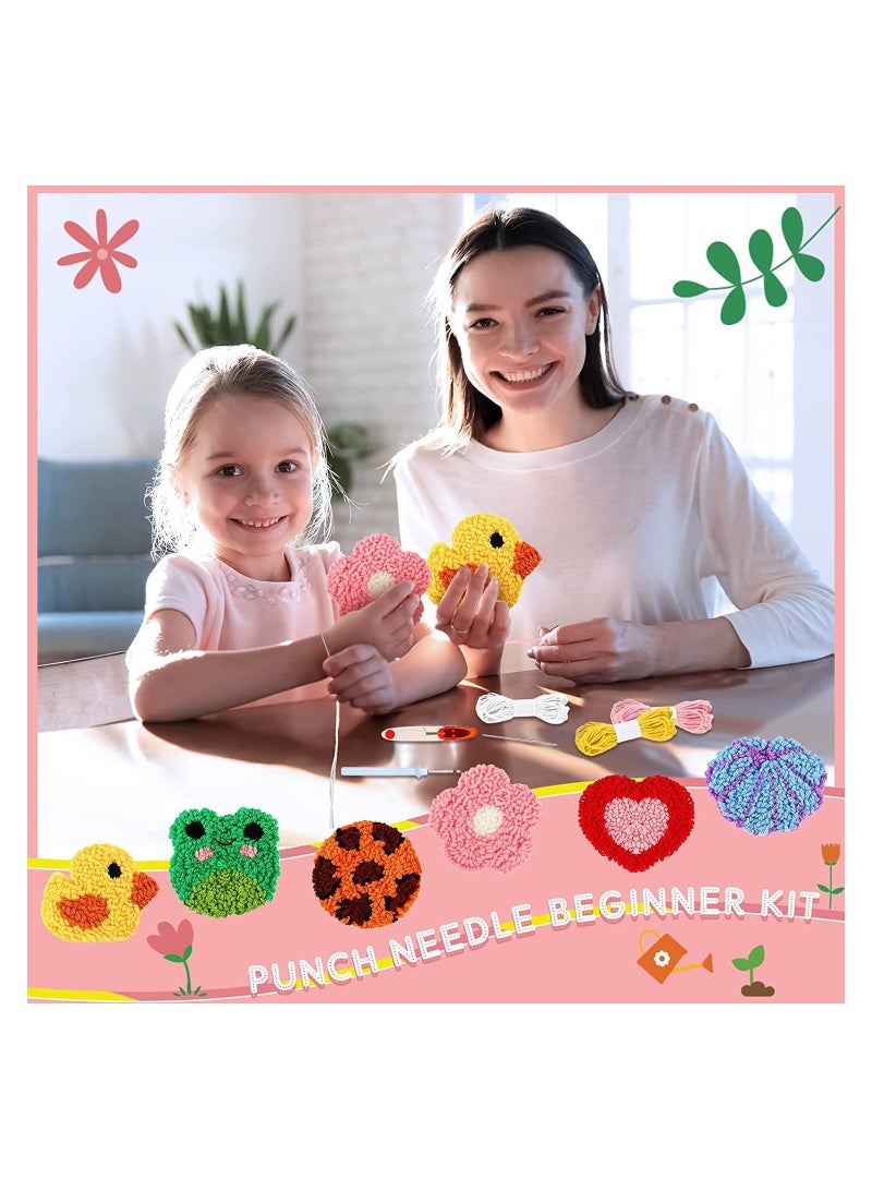 Punch Needle Coasters Kit 20 Pcs Includes 6 Cloth with Pattern Yarn 6 Adhesive Felts 5 Hand Tools Wooden Embroidery Hoop and Instruction for Adults Kids Beginners Starter Mug Tufted Rug Making Set - Image 4