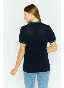 LACOSTE Women Regular Fit Short Sleeve Textured Polo Shirt, Navy  - Image 4