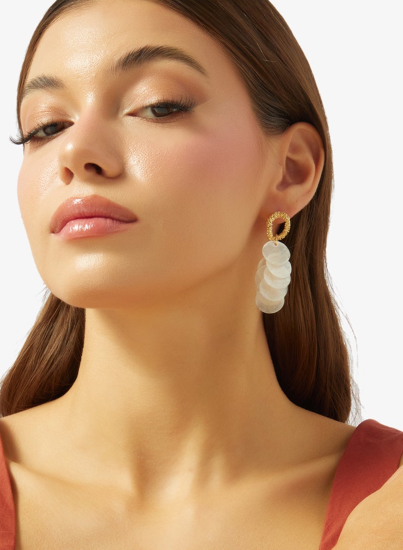 ELLA White Resin Gold Accent Earrings - Image 3