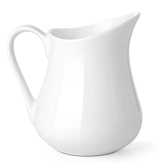 Gurygo 8-oz Creamer with Handle - Small Classic White Fine Porcelain Creamer Pitcher - Small Pitcher for Coffee Milk - Microwave & Freezer Safe