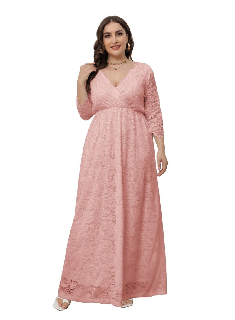 Loquat New Lace Dress For Plus-size Women Pink  - Image 1