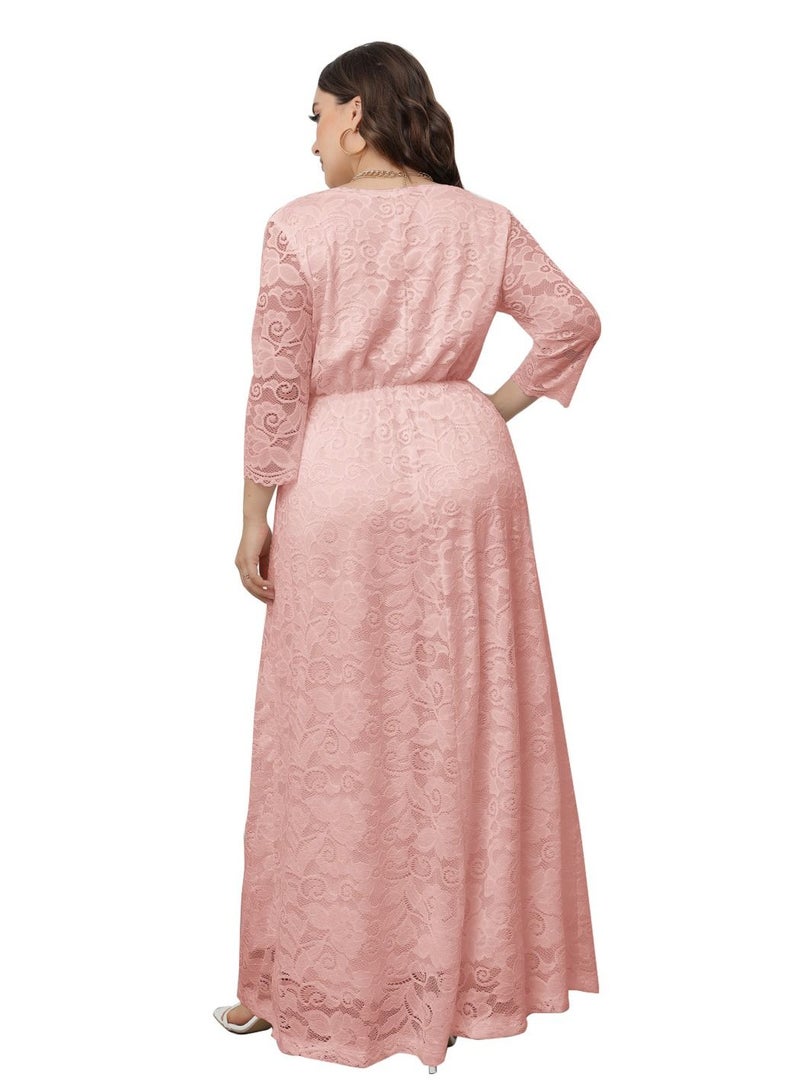 Loquat New Lace Dress For Plus-size Women Pink  - Image 3
