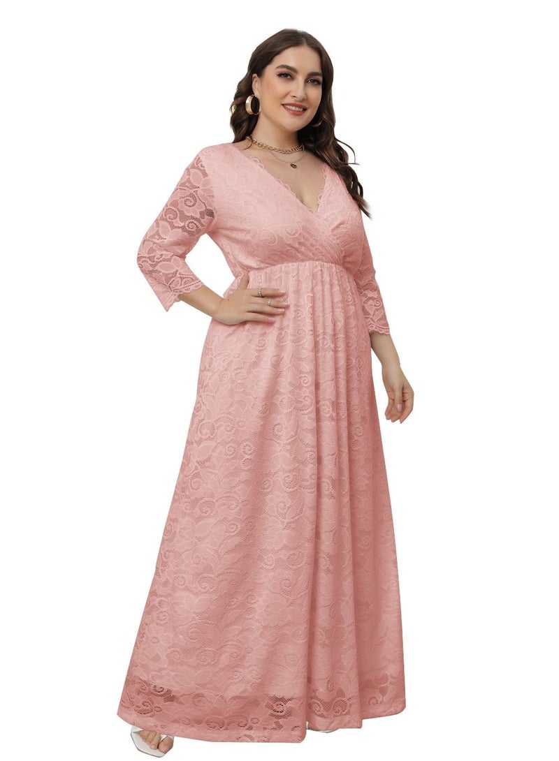 Loquat New Lace Dress For Plus-size Women Pink  - Image 2