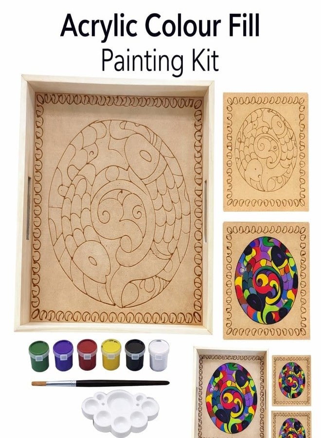 GreyArt DIY Wooden Tray Kit with Acrylic Colours | Craft Kit | MDF Serving Tray with Paints, Brush & Palette | Art & Craft Kit for Kids & Adults | Home Decor DIY Activity (Madhubani Design) - Image 3