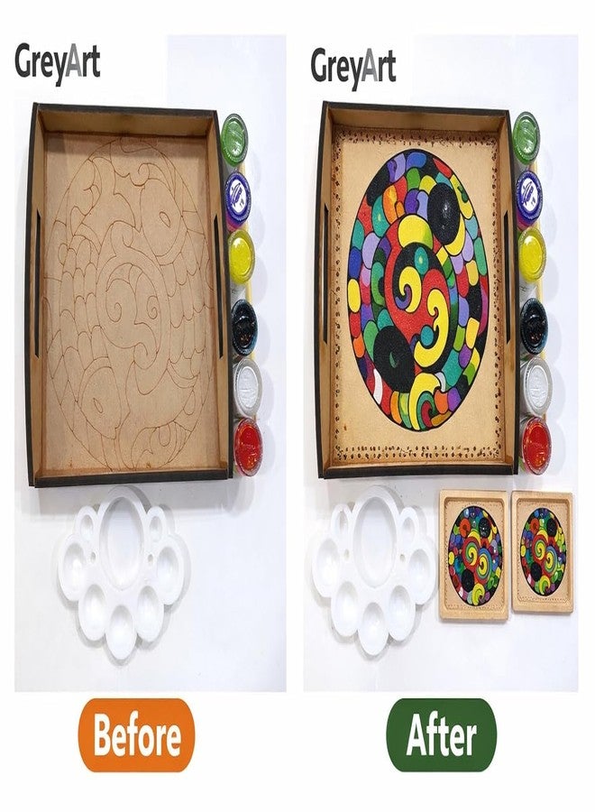 GreyArt DIY Wooden Tray Kit with Acrylic Colours | Craft Kit | MDF Serving Tray with Paints, Brush & Palette | Art & Craft Kit for Kids & Adults | Home Decor DIY Activity (Madhubani Design) - Image 4