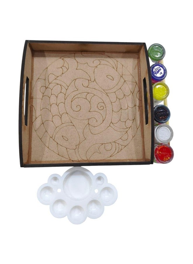 GreyArt DIY Wooden Tray Kit with Acrylic Colours | Craft Kit | MDF Serving Tray with Paints, Brush & Palette | Art & Craft Kit for Kids & Adults | Home Decor DIY Activity (Madhubani Design) - Image 5