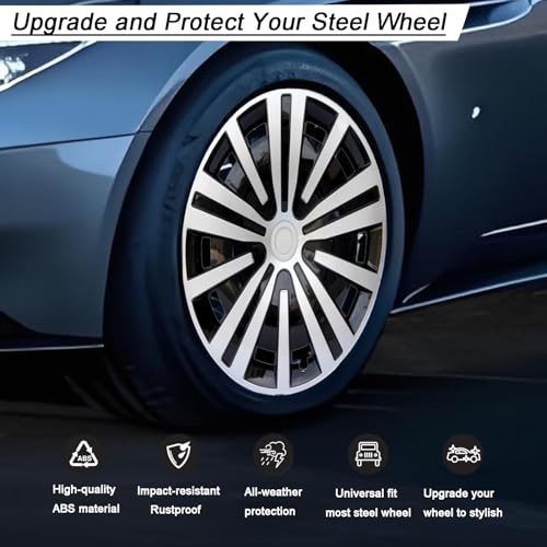Aiqiying Hubcap Wheel Cover Replacement R16 Hub Caps Universal Wheel Rim Cover ABS Material Exterior Accessories Snap On Car Truck SUV -Set of 4 (16-Inch, Silver-Black) - Image 5