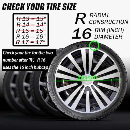 Aiqiying Hubcap Wheel Cover Replacement R16 Hub Caps Universal Wheel Rim Cover ABS Material Exterior Accessories Snap On Car Truck SUV -Set of 4 (16-Inch, Silver-Black) - Image 3