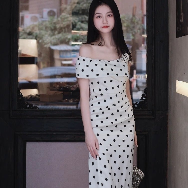 French Style Polka Dot Dress, High Waist, A-Line Maxi Dress - Image 3