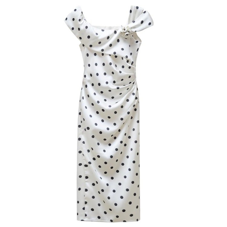 French Style Polka Dot Dress, High Waist, A-Line Maxi Dress - Image 1
