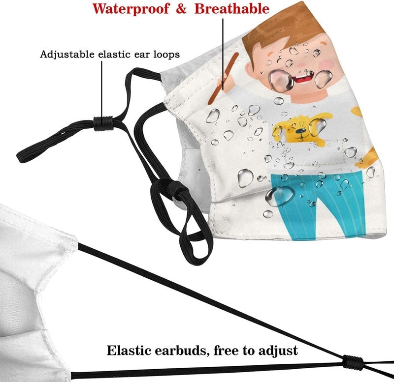 klarako Boy Dog Playing Puppy Cute Drawn Pup Training His Kid Happy Little Dust Washable Reusable Filter and Reusable Mouth Warm Windproof Cotton Face - Image 4