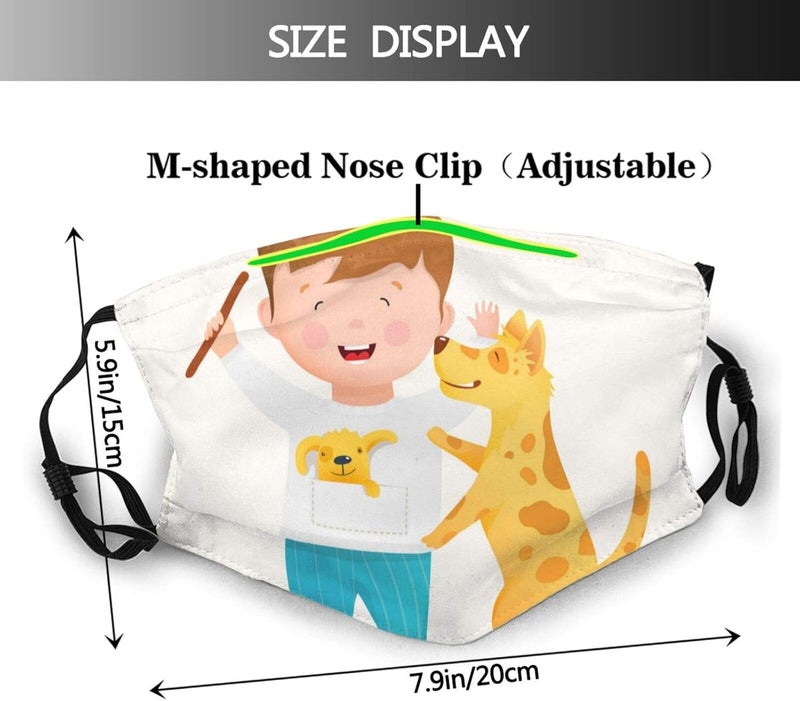 klarako Boy Dog Playing Puppy Cute Drawn Pup Training His Kid Happy Little Dust Washable Reusable Filter and Reusable Mouth Warm Windproof Cotton Face - Image 2