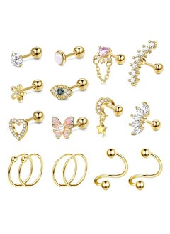 16G Cartilage Stud Earrings For Women Men Stainless Steel Stud Earrings Hypollergenic Butterfly Heart Helix Tragus Piercing Jewelry