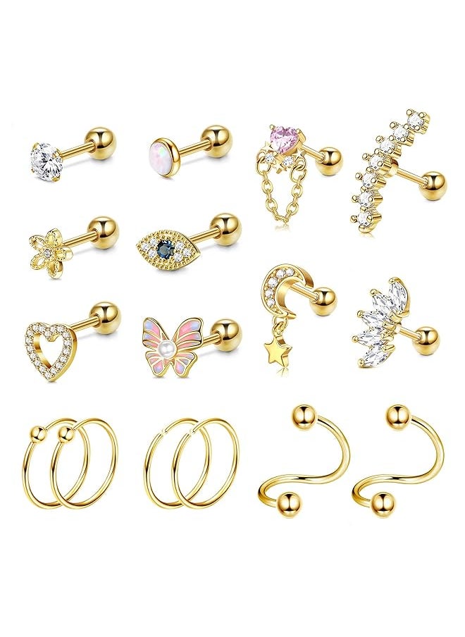 Besteel - 16G Cartilage Stud Earrings For Women Men Stainless Steel Stud Earrings Hypollergenic Butterfly Heart Helix Tragus Piercing Jewelry - Image 1