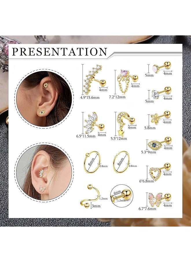 Besteel - 16G Cartilage Stud Earrings For Women Men Stainless Steel Stud Earrings Hypollergenic Butterfly Heart Helix Tragus Piercing Jewelry - Image 1