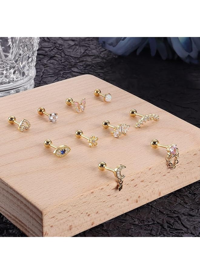 Besteel - 16G Cartilage Stud Earrings For Women Men Stainless Steel Stud Earrings Hypollergenic Butterfly Heart Helix Tragus Piercing Jewelry - Image 1
