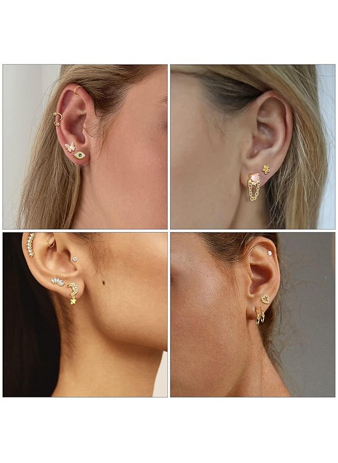 Besteel - 16G Cartilage Stud Earrings For Women Men Stainless Steel Stud Earrings Hypollergenic Butterfly Heart Helix Tragus Piercing Jewelry - Image 1