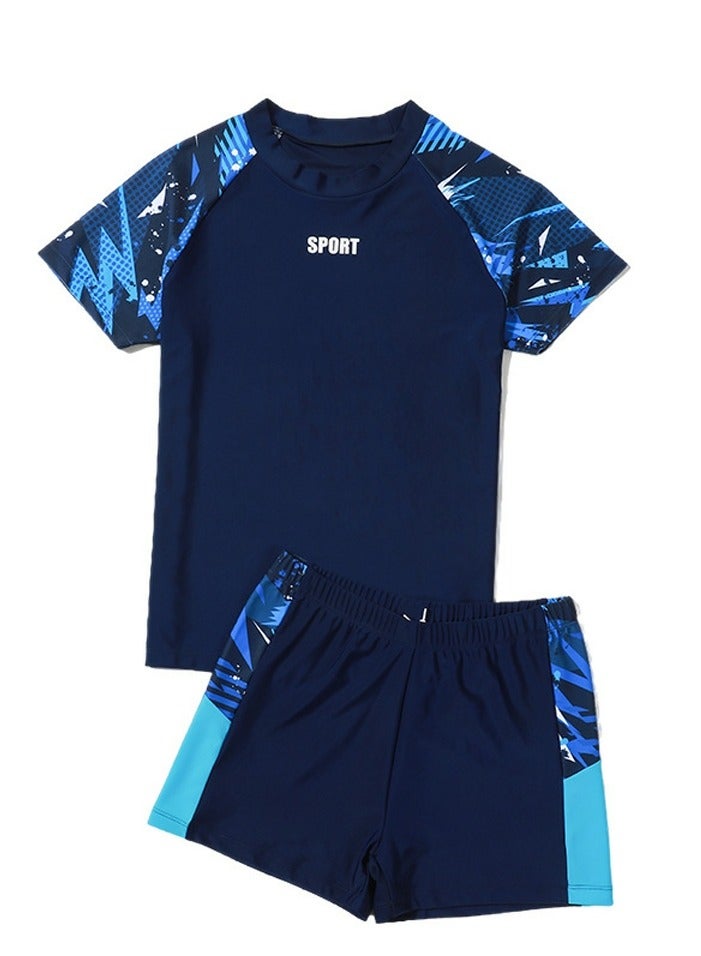 Loquat Boys Split Swimsuits Set Short Sleeve Swim Shirts With Trunks 2 Piece Quick Dry Swim Set - Image 1