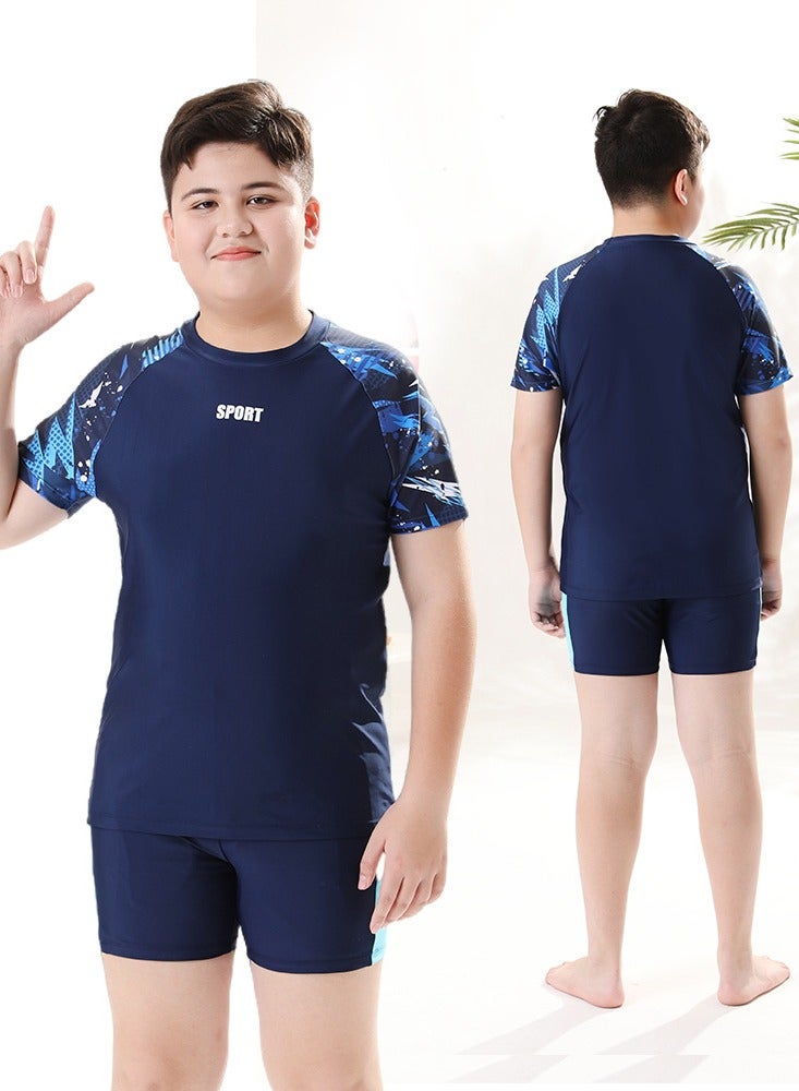 Loquat Boys Split Swimsuits Set Short Sleeve Swim Shirts With Trunks 2 Piece Quick Dry Swim Set - Image 2