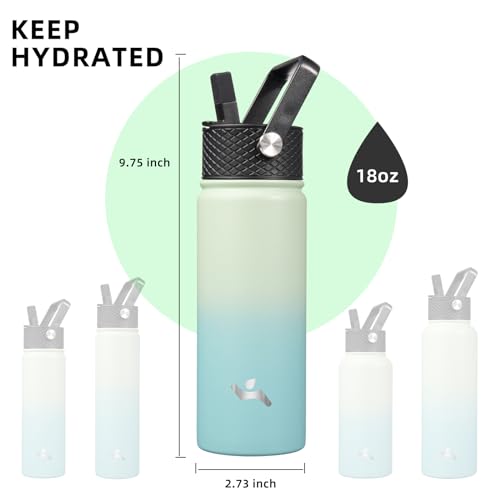 Konokyo 18 oz Insulated Water Bottle Stainless Steel Sport Bottles with 3 Lids,Mint - Image 5