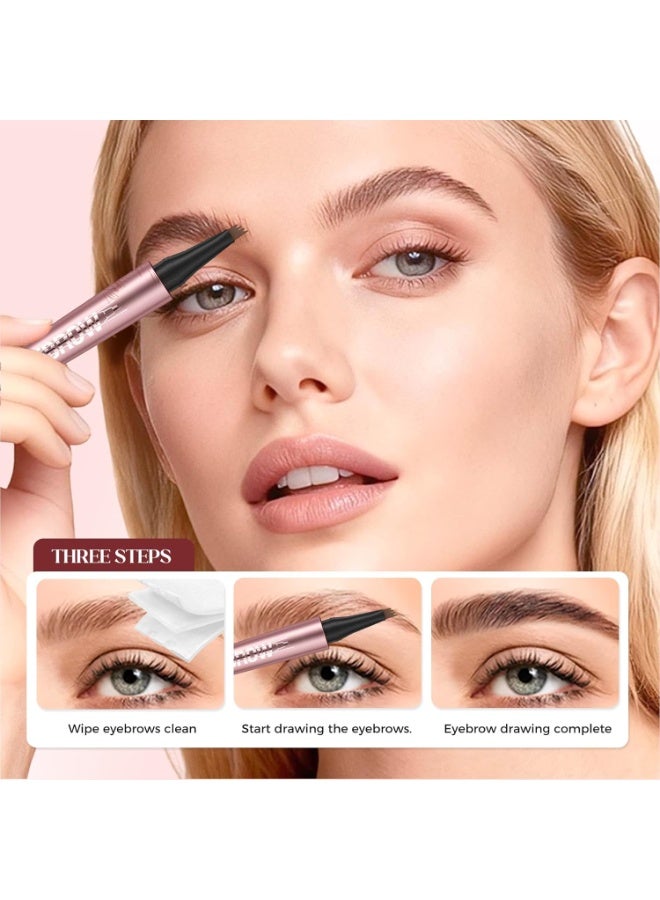 QIC Microblading Eyebrow Pen, 2026 New 4-Tip 3D Eyebrow Pencil, Waterproof Long-Lasting Fine Stroke Contouring Pen, Premium Natural Magic Brow Makeup for All-Day Wear (Gray) - Image 4