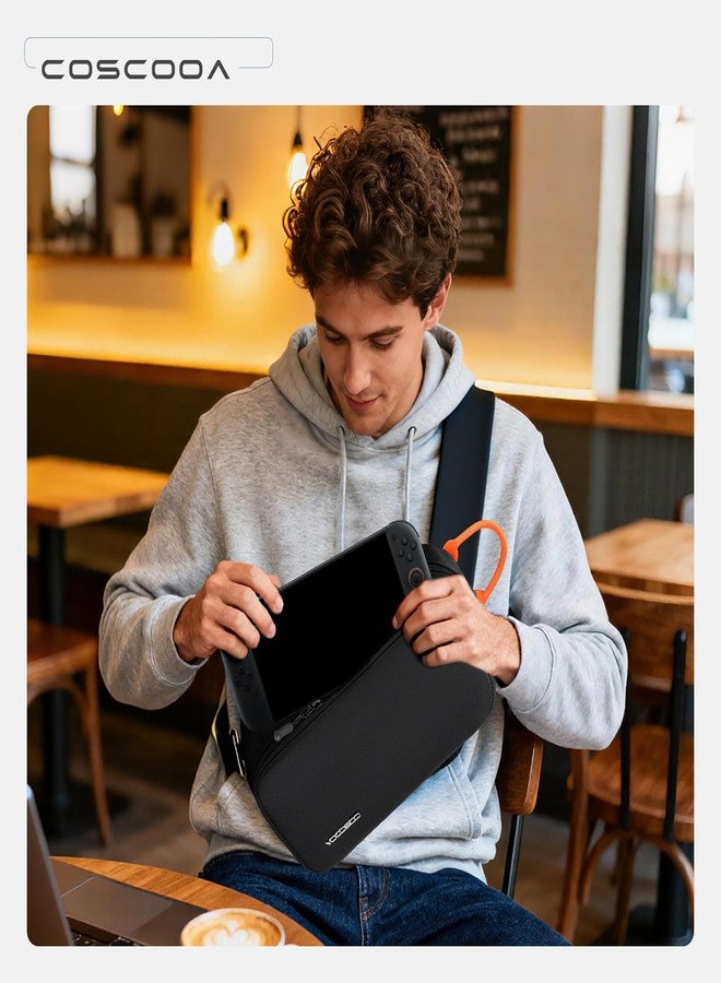 COSCOOA حقيبة كتف COSCOOA لجهاز Steam Deck/OLED/Nintendo Switch 2 (2025)/Rog Xbox Ally X، حقيبة ألعاب واقية للسفر مع 10 فتحات لخرطوشات الألعاب، حقيبة صغيرة الحجم للاستخدام اليومي والسفر - Image 2