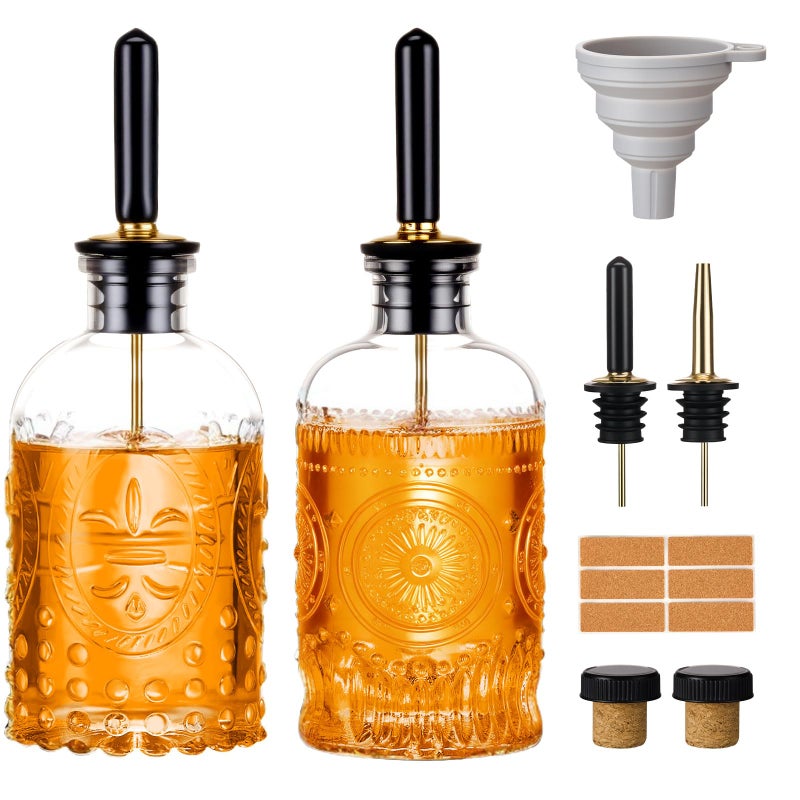 Baalaka 2 Pack Glass Coffee Syrup Dispenser Bottles Set, 7 OZ Simple Syrup Bottles with Metal Pour Spout, Syrup Dispenser for Coffee Bar Accessories for Maple Honey Syrup Oil and Sauces - Image 1