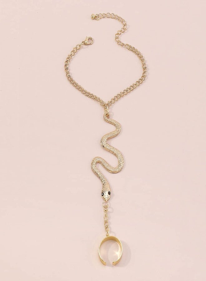 Chargances Gold Snake Finger Ring Bracelet Red Rhinestone Hand Harness Chain Bracelet Adjustable Slave Chain Bracelet Accessoris for Women Gift Party (Style 3) - Image 3