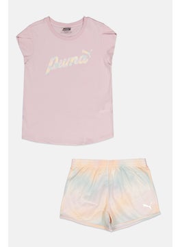 PUMA Kids Girl 2 Pieces Sportswear Fit Brand Logo Top With Short Set, Multicolor  - Image 1