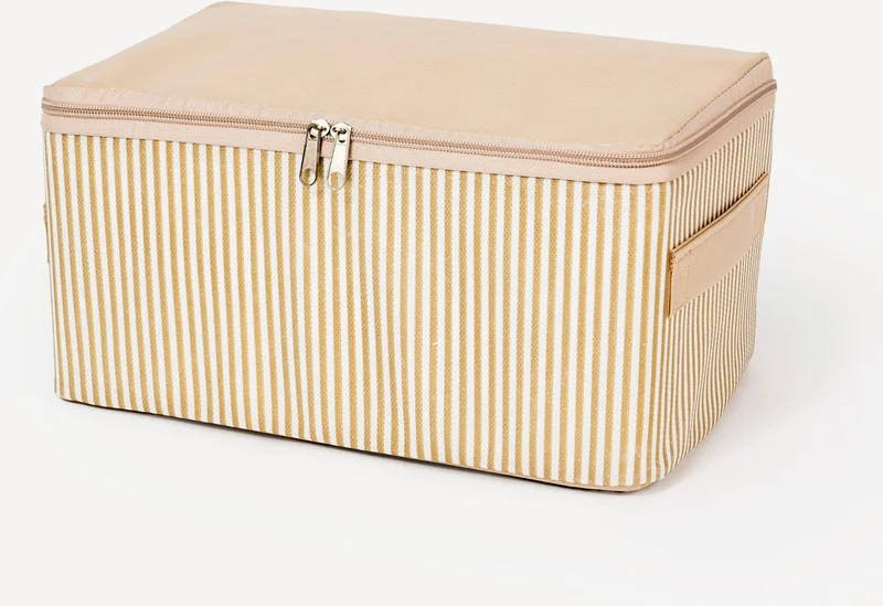 Nacarev 4 Pieces Small Size Line Pattern Printed Beige Base Under Cabinet Organizer Storage Bag Set 30x20x15 cm