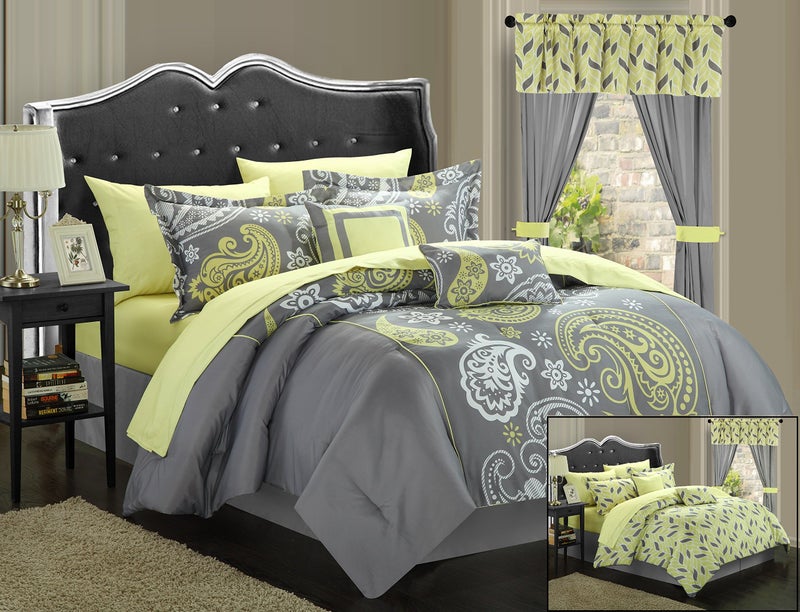 Chic Home Chic Home Olivia 20Piece Comforter Reversible Paisley Print Complete Bed in a Bag with Sheet Set Window Treatments and Decorative Pillows King Grey 