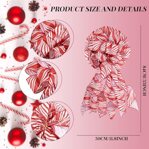Zomiboo Christmas Tree Decoration Set Include Candy Cane Christmas Topper Bow 40 Inch Red White Tree Skirt Decorative Xmas Wired Ribbons for Xmas Party Holiday Home Decor - Image 3