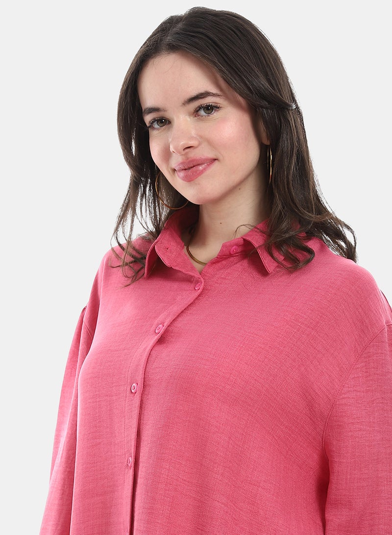 Andora Turned down Collar Long Sleeve Blouse - Fuchsia - Image 5