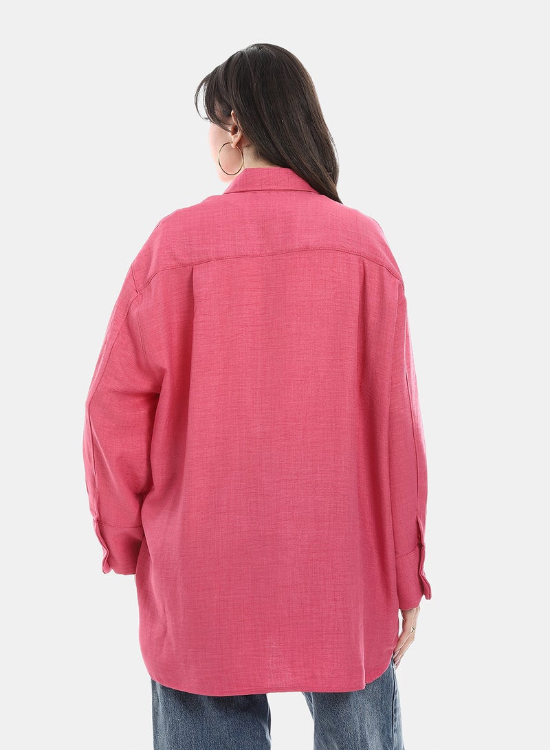 Andora Turned down Collar Long Sleeve Blouse - Fuchsia - Image 4