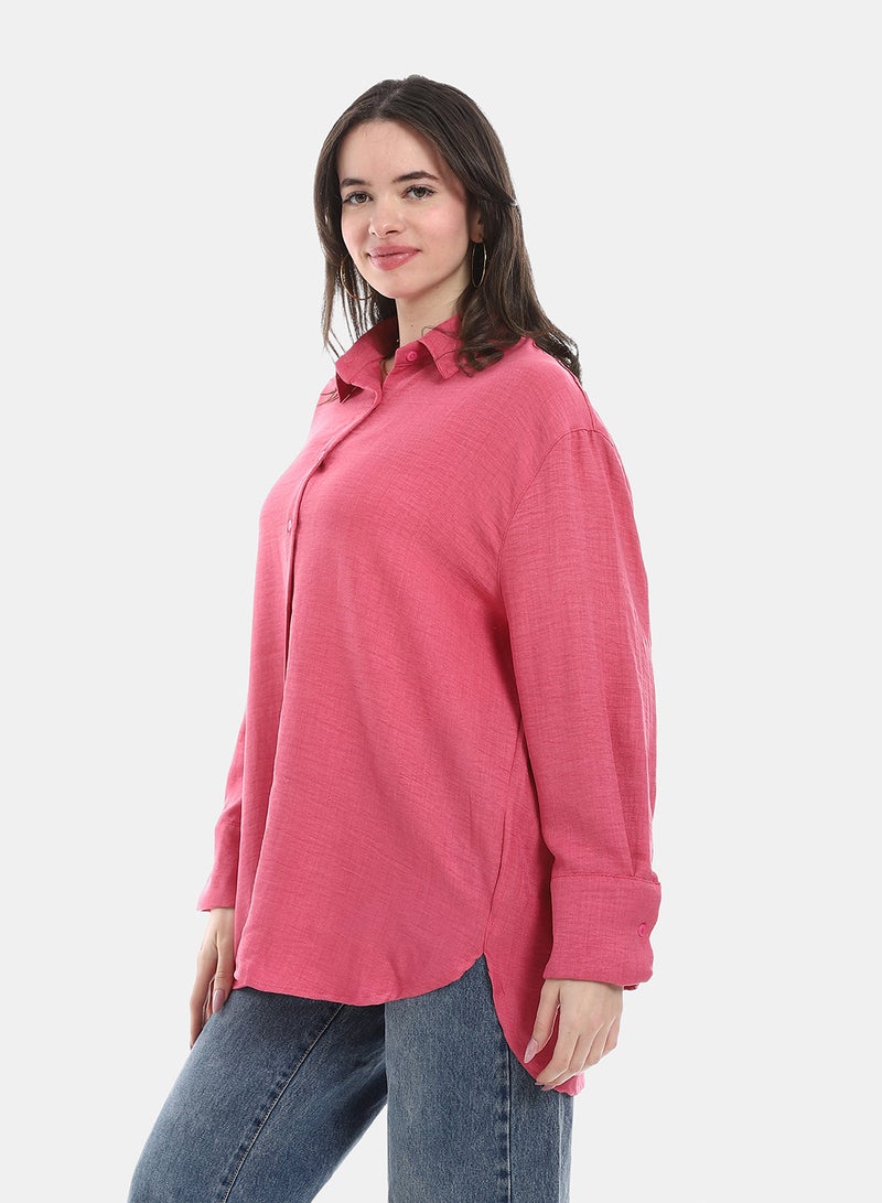 Andora Turned down Collar Long Sleeve Blouse - Fuchsia - Image 2