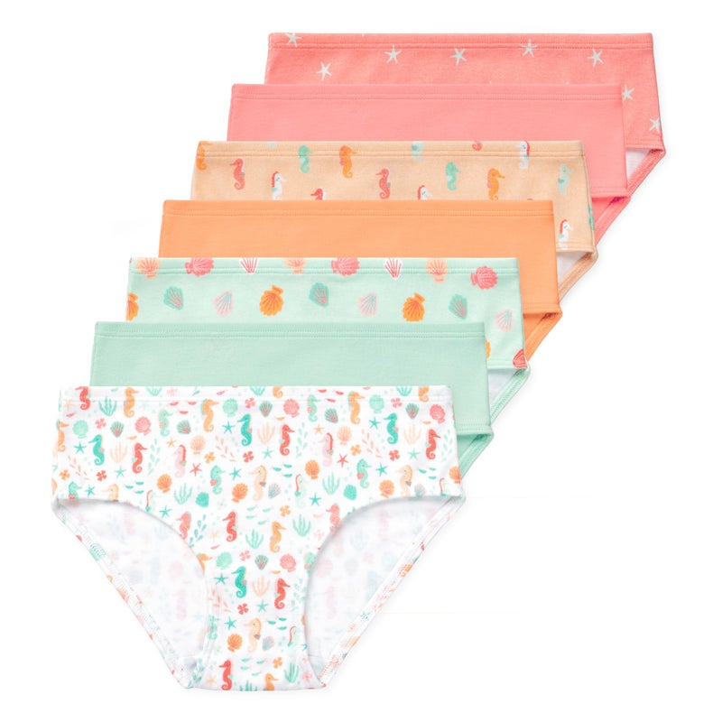 Lucky Me Lucky & Me Gracie Girls Briefs, 100% Organic Cotton Underwear, 7 Pack (US, Age, 7 Years, 8 Years, Seahorse) - Image 1
