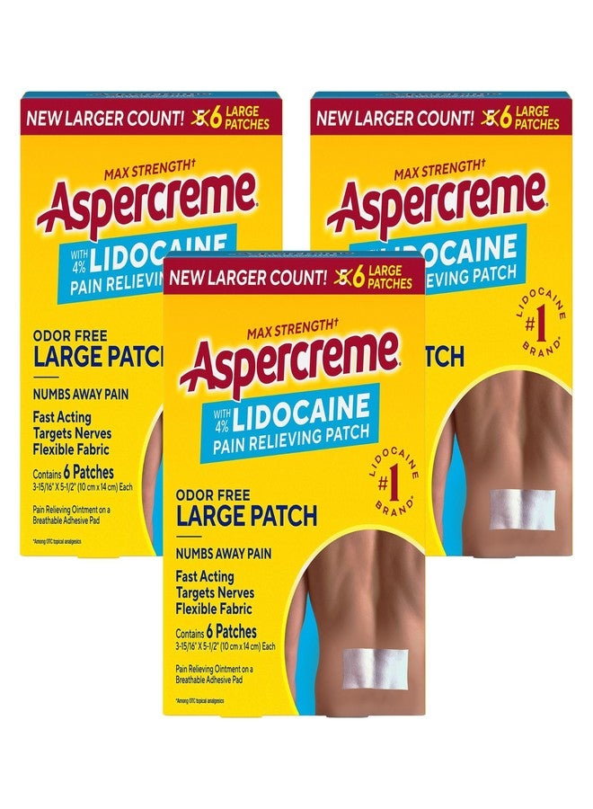 Aspercreme Lidocaine Pain Relief Patch for Back, Neck & Shoulder Pain, Topical Patches with Max-Strength 4% Lidocaine & Flexible Fabric Numbs Away Pain, 6 Ct., 3 Pack