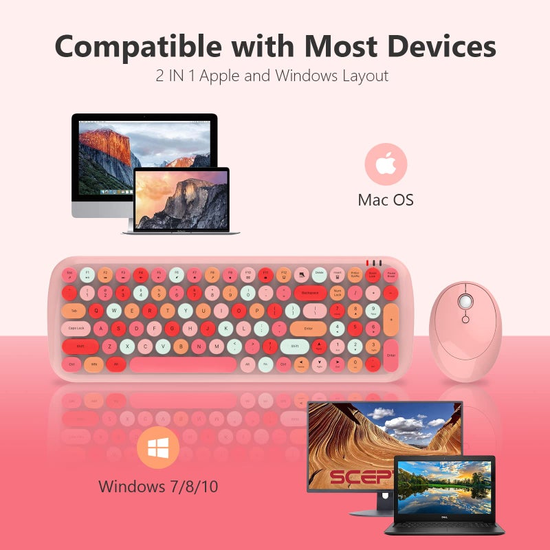 KNOWSQT Wireless Keyboard and Mouse Combo, Light Pink 100 Keys 2.4 GHz Round Keycap Typewriter Keyboards, USB Receiver Plug and Play, for Windows, PC, Laptop, Mac, Desktop - Image 5