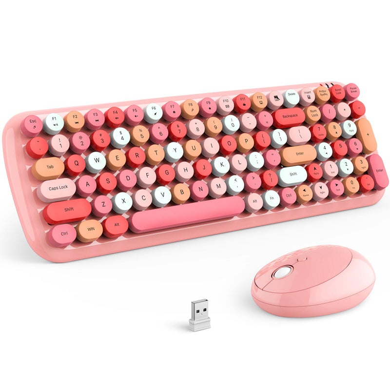 KNOWSQT Wireless Keyboard and Mouse Combo, Light Pink 100 Keys 2.4 GHz Round Keycap Typewriter Keyboards, USB Receiver Plug and Play, for Windows, PC, Laptop, Mac, Desktop - Image 1