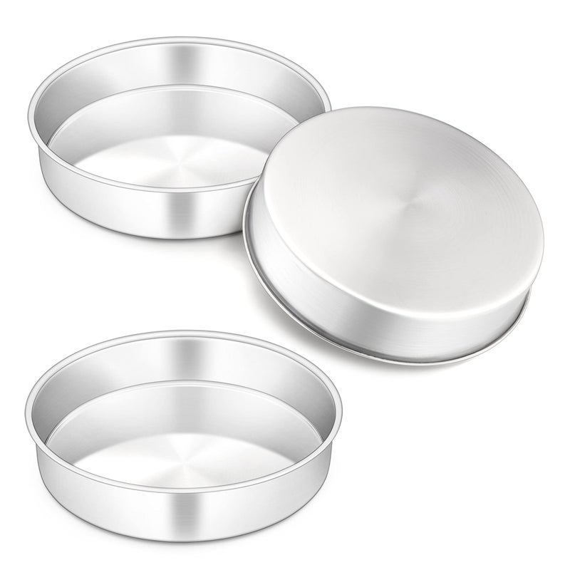 Herogo 8 Inch Round Cake Pan Set of 3 Stainless Steel Nonstick Layer Tier Birthday Wedding Cake Pans Fit Oven Pots Pressure Cooker Mirror Finish Dishwasher Safe